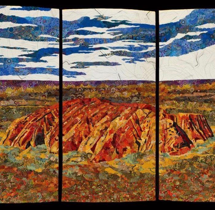 The Finish Line: Uluru in Fabric Collage by Terri Ahrens