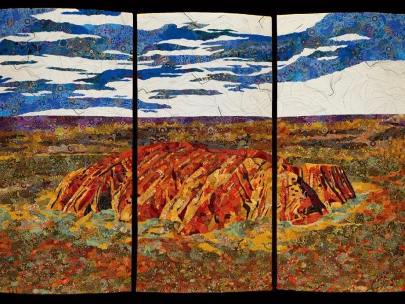 The Finish Line: Uluru in Fabric Collage by Terri Ahrens