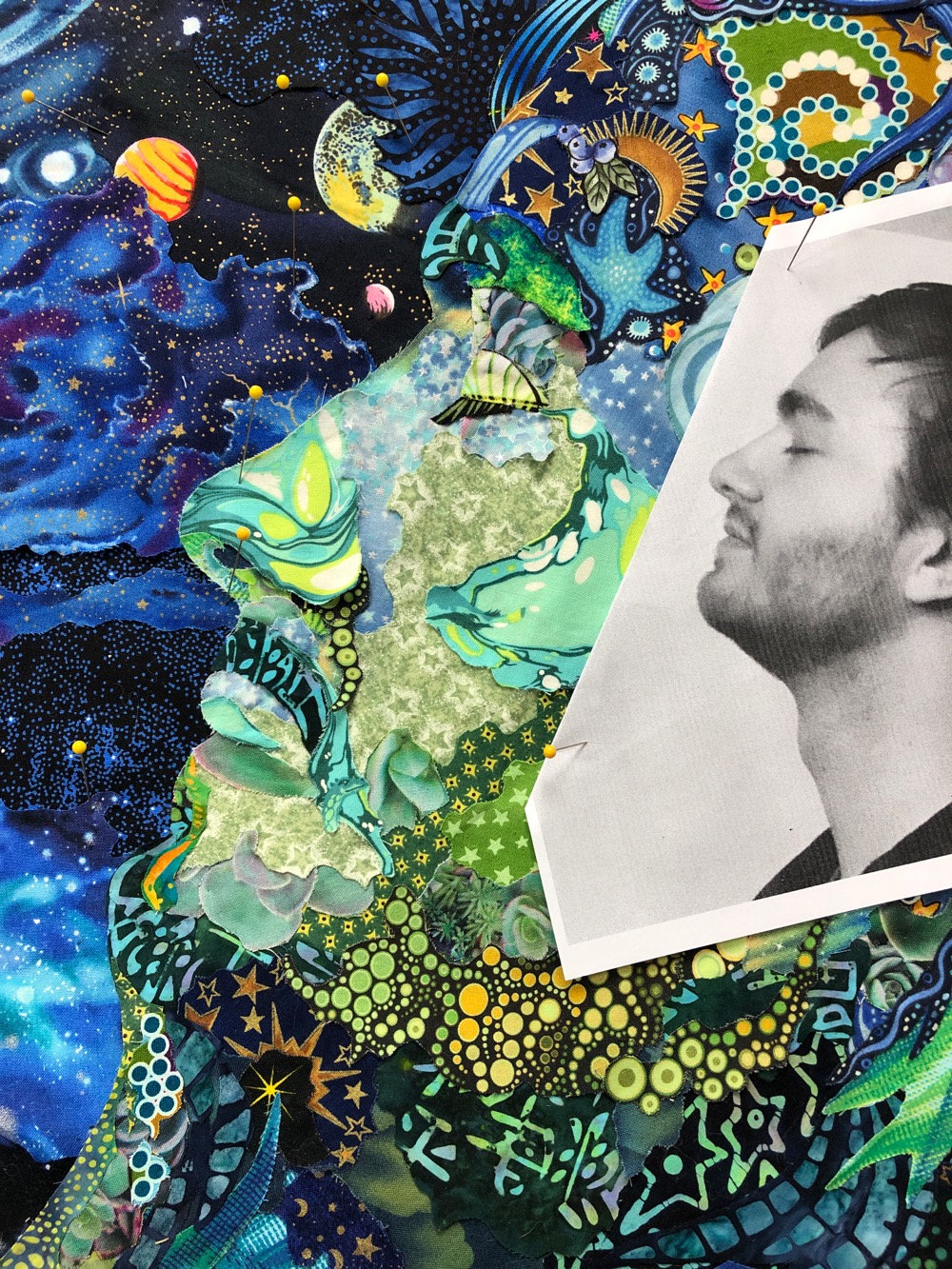 Susan Carlson Throwback Thursday: Making “Earthshine,” a Fabric Collage Portrait of Sam