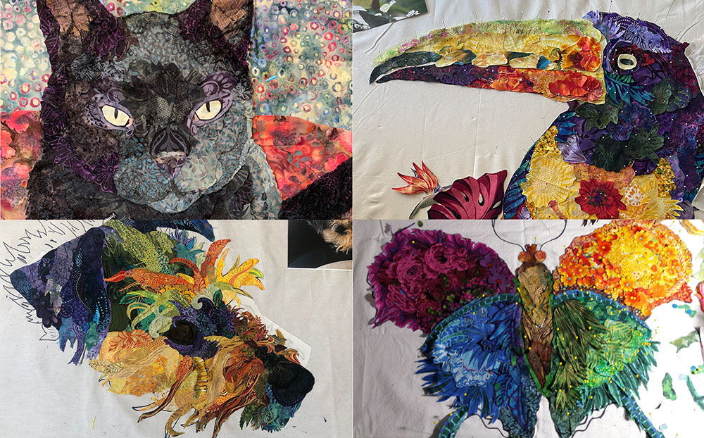 NOT On the Road Teaching: March 2021—First Live Online Fabric Collage Class Results
