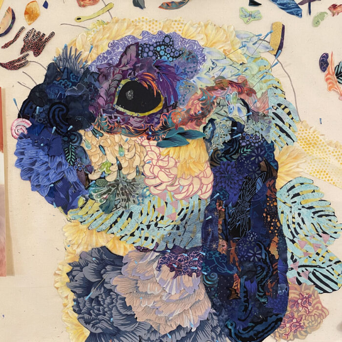 NOT on the Road: May 2021 Live Online Fabric Collage Class—Part 3: Three Dogs and a Bunny Group