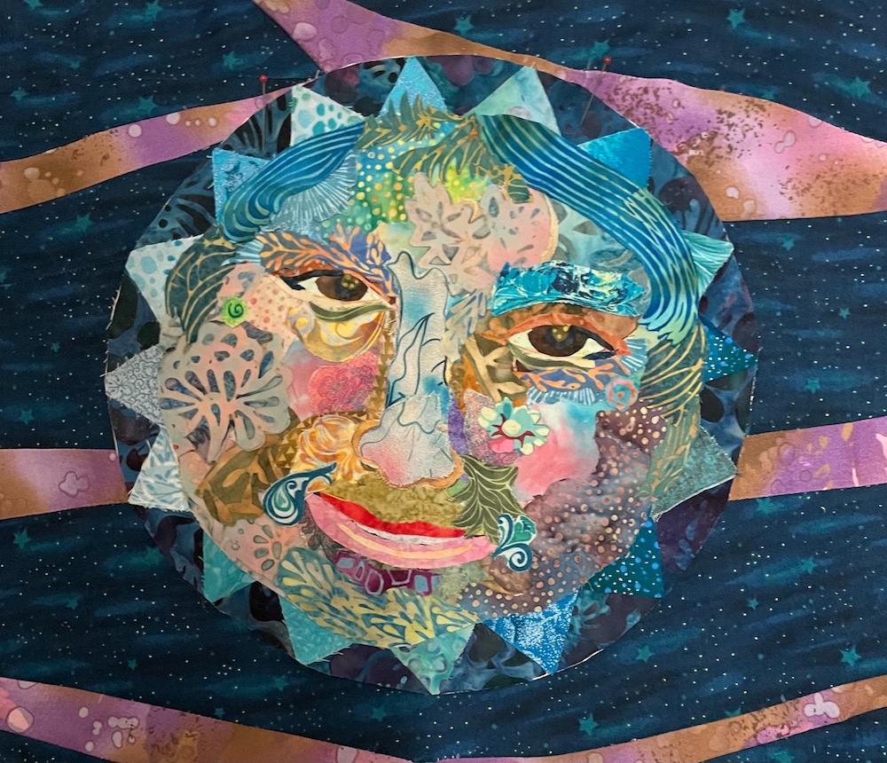 A Good Way to Learn Fabric Collage Portraiture: Sun and Moon Faces