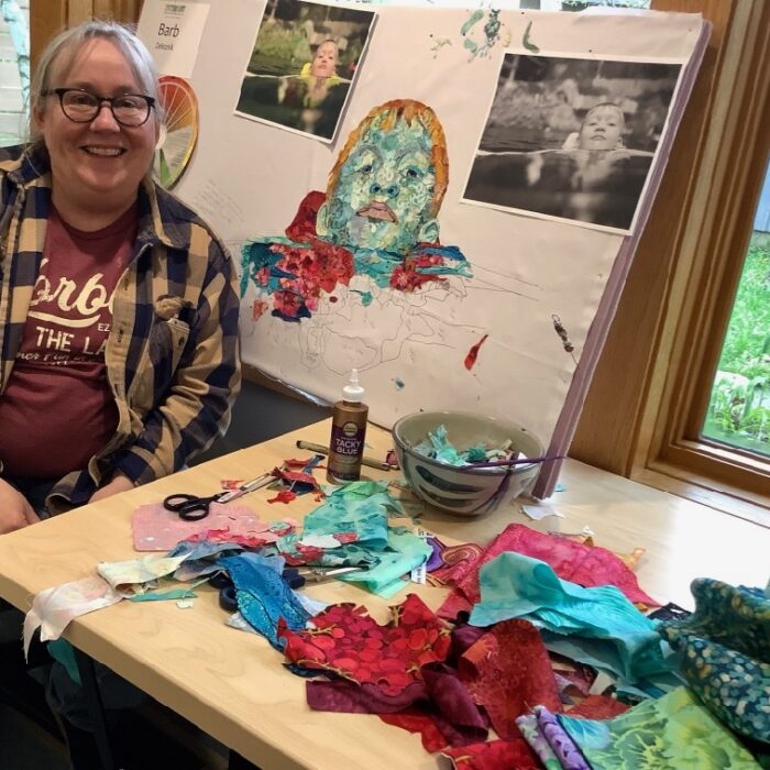 On the Road: Teaching Fabric Collage at Woodland Ridge in Downsville, WI, Part 2—May 2024